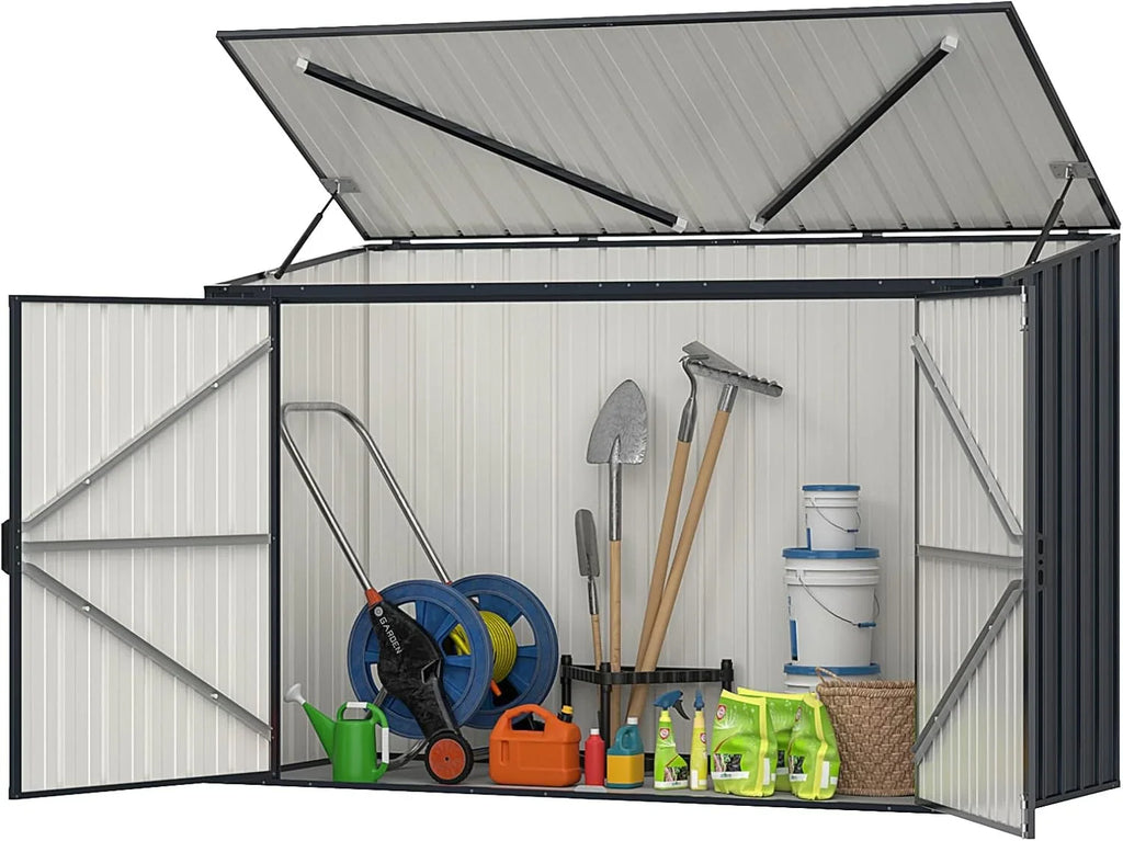 GOPLUS Caseta de Jardín de Acero Galvanizado 1,9 m³ 193 x 86 x 127 cm con Doble Puerta y Cerradura