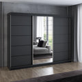 A&J MöbelLand VILUNO 2 Armario de Puertas Correderas 200 cm con Espejo y 4 Cajones, Negro
