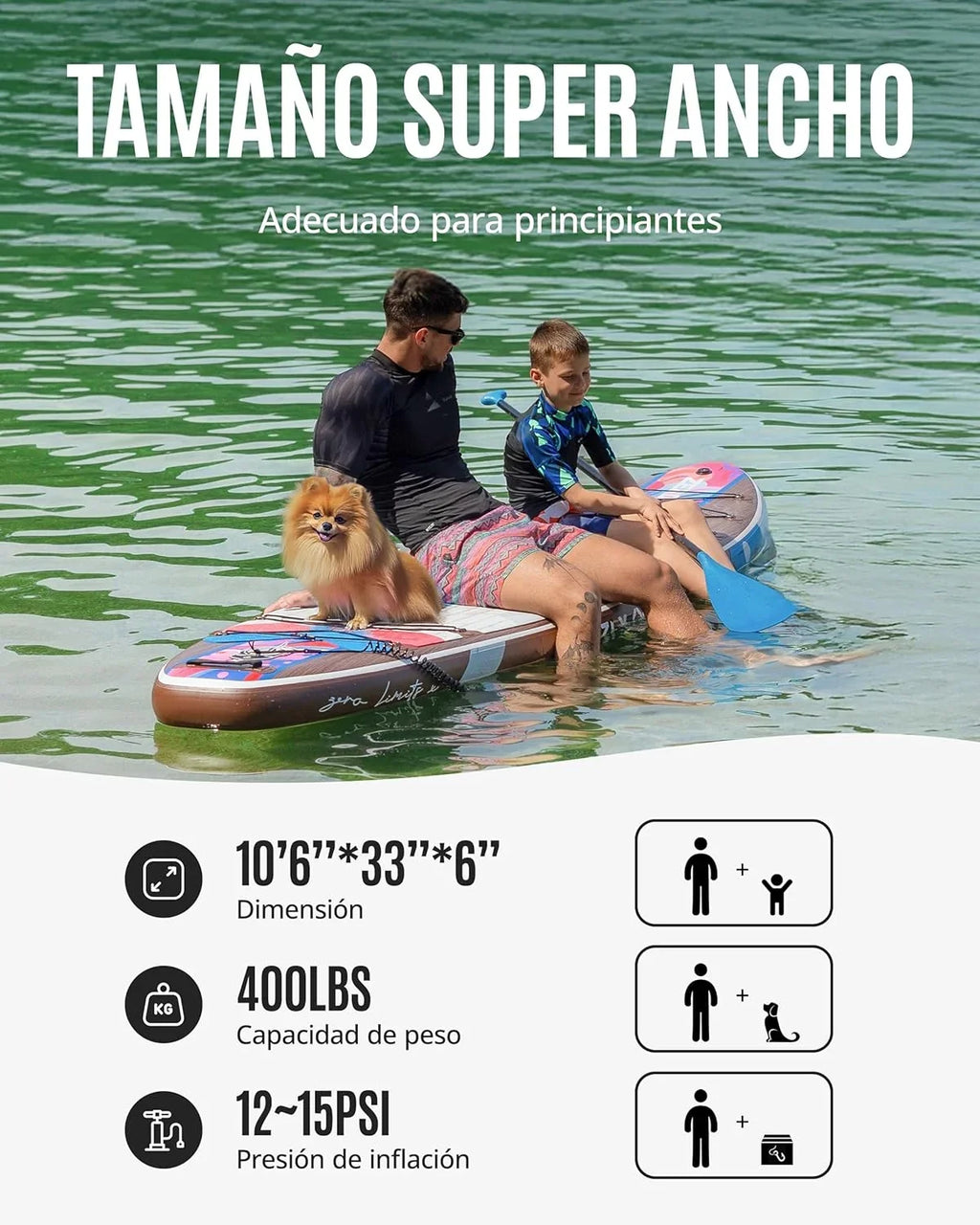 ZLX Tabla de Paddle Surf Hinchable 320 cm con Asiento de Kayak, hasta 204 kg, Antideslizante