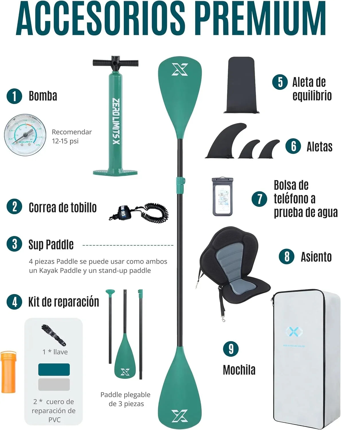 ZLX Tabla de Paddle Surf Hinchable 320 cm con Asiento de Kayak, hasta 204 kg, Antideslizante
