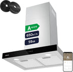 CIARRA CBCS6102 Campana Extractora 60 cm 650 m³/h, Control Táctil y WiFi, 4 Velocidades, Inox
