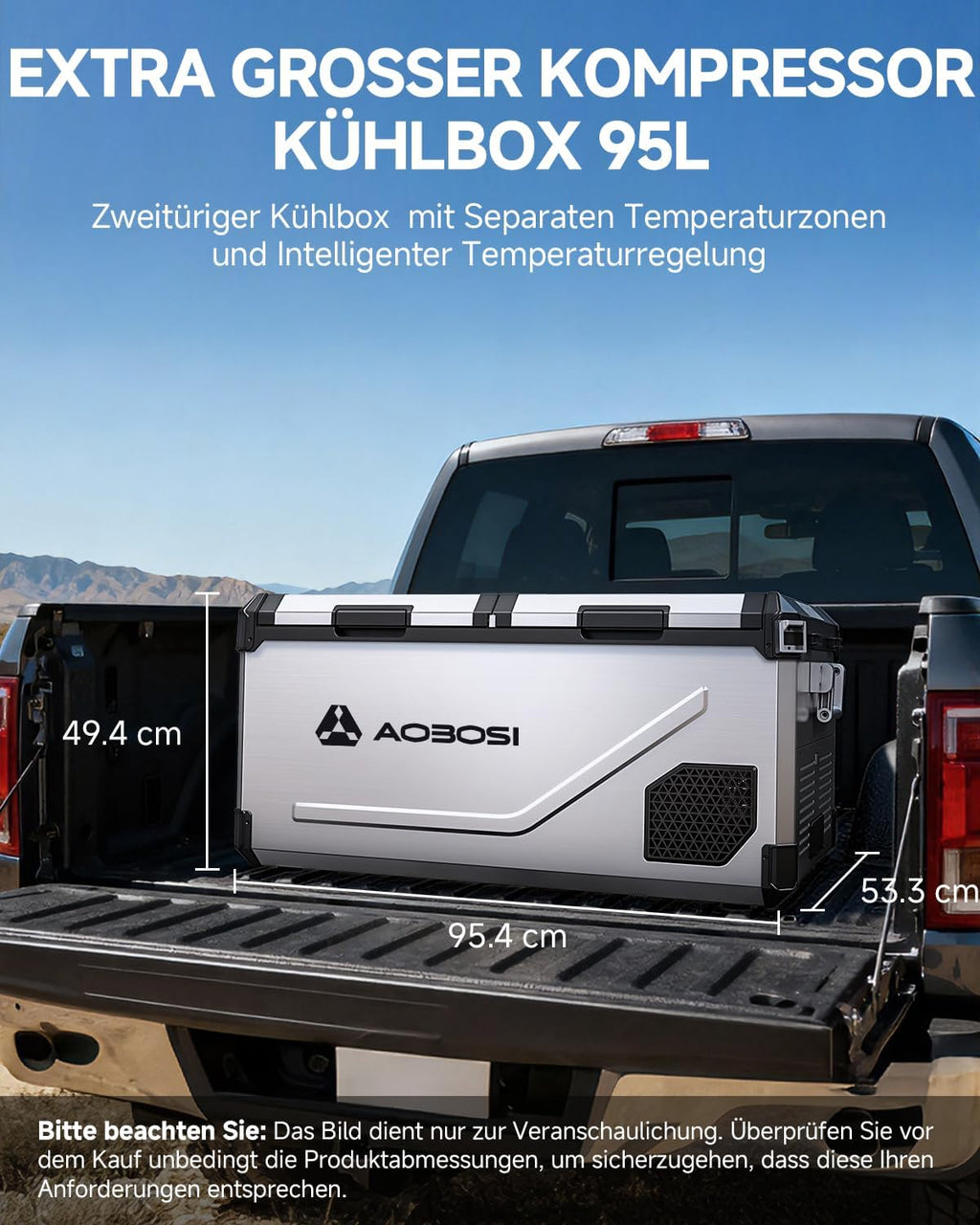 AAOBOSI Nevera de Compresor 95 L Doble Zona hasta -20 °C, Acero Inoxidable, 12/24 V y 230 V