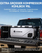 AAOBOSI Nevera de Compresor 95 L Doble Zona hasta -20 °C, Acero Inoxidable, 12/24 V y 230 V