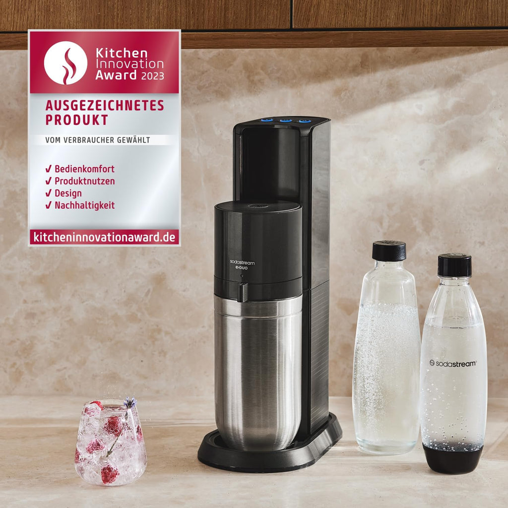 SodaStream E-DUO Máquina de Agua con Gas Eléctrica con Cilindro CO2 y 3 Botellas, Titanio