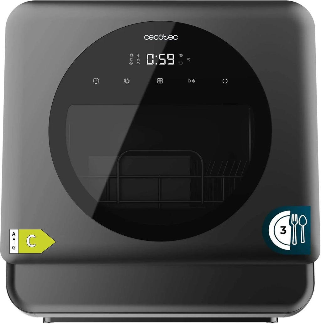 Cecotec Bolero Aguazero 1150 Dark Mini Lavavajillas de Sobremesa 3 Cubiertos, 6 Programas