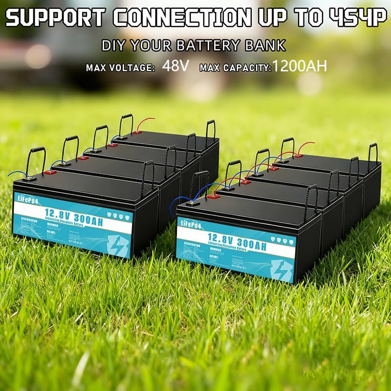 Batería de Litio LiFePO4 12 V 300 Ah con BMS 300 A para Camping, Solar y Emergencias