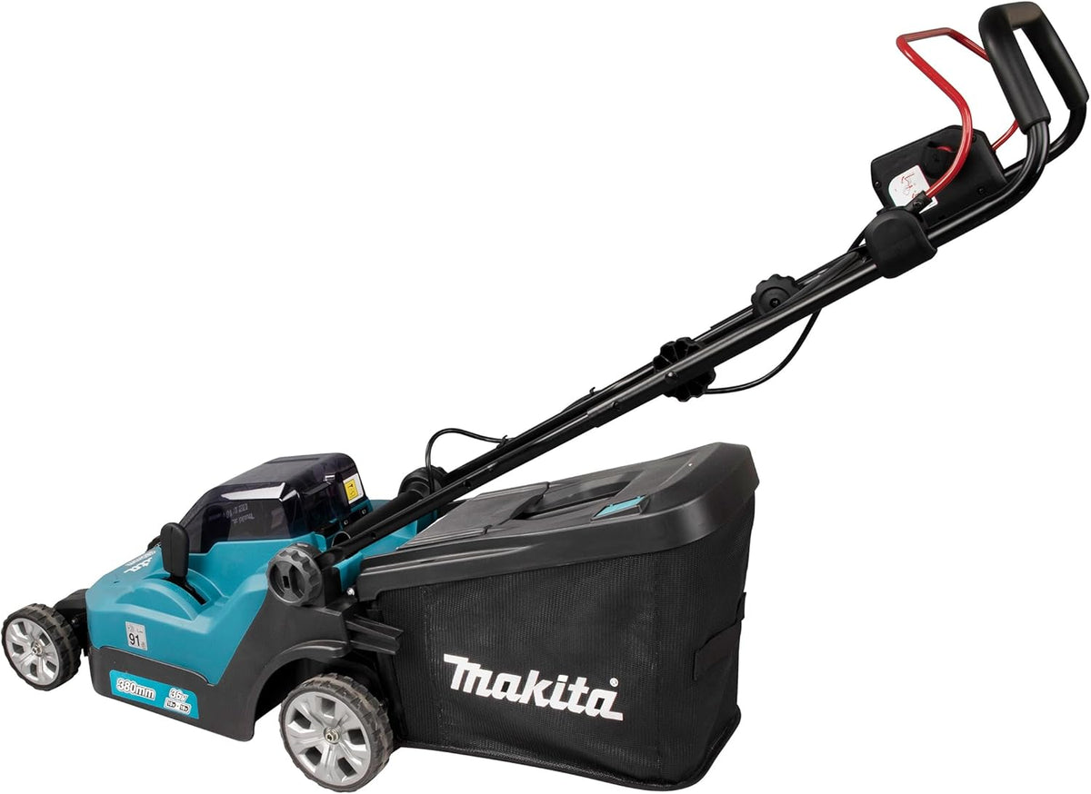 Makita DLM382PM2 Cortacésped a Batería 2 x 18 V, 38 cm, con 2 Baterías 4 Ah y Cargador Doble