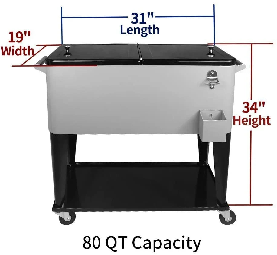 Carrito Nevera con Ruedas 80 Quart (75 L) para Terraza, Patio y Fiestas