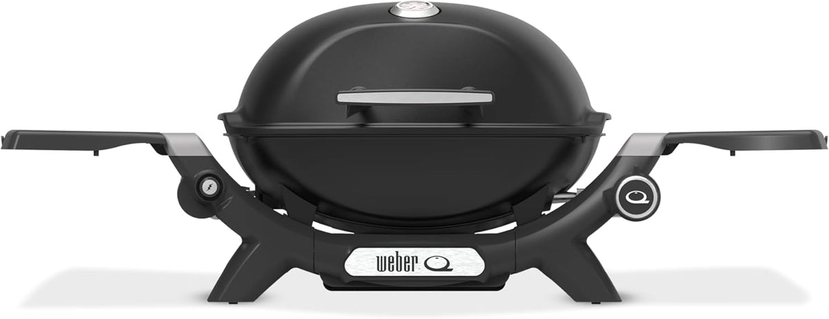 Weber Q 1200N Barbacoa de Gas Portátil con Mesas Laterales y Termómetro, Negro Medianoche