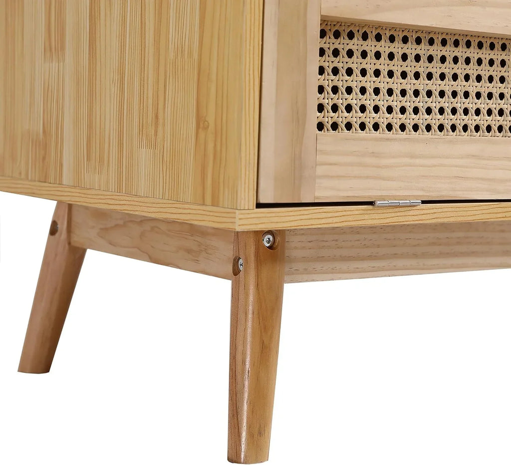 Soweiz Armario de 2 Puertas con Barra y Ratán PE, Natural, para Dormitorio o Salón