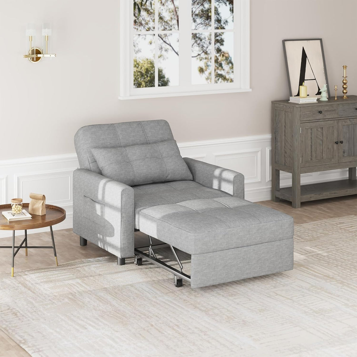 Bealife Sillón Cama Plegable con Respaldo Reclinable, Gris Claro