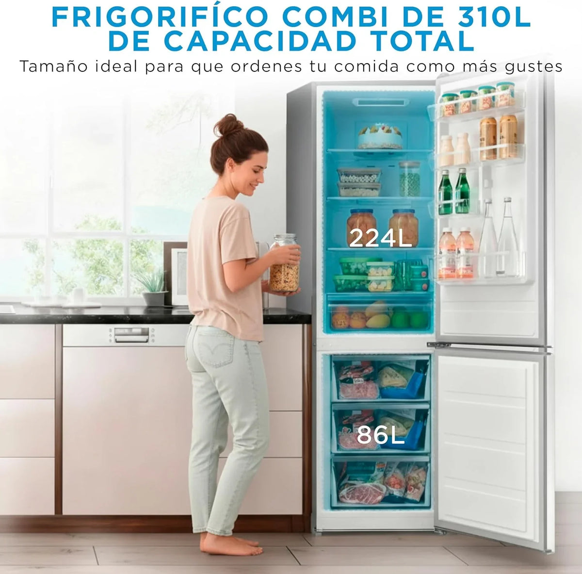Midea MDRB424FGE02OE Frigorífico Combi No Frost 310 L, 188 x 60 cm, Inox