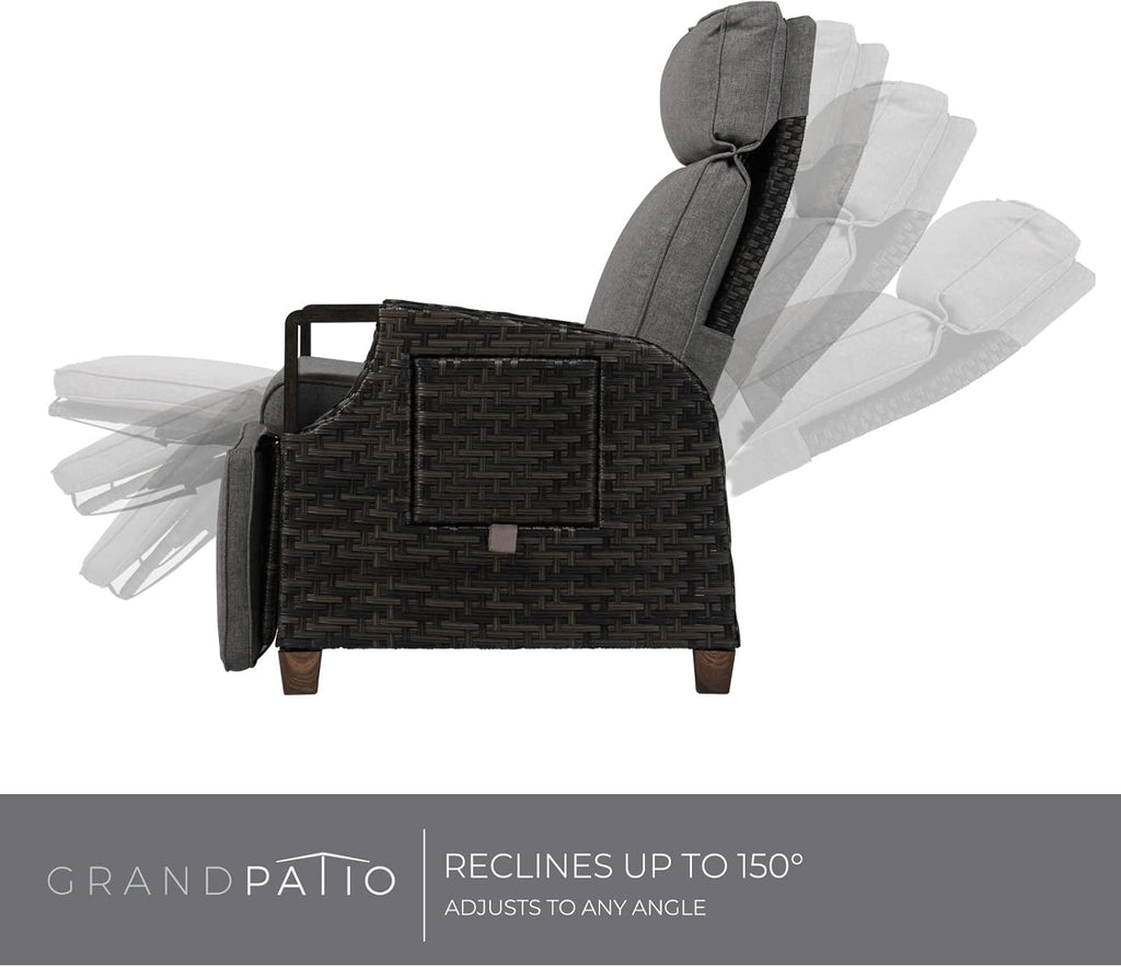 Grand Patio Sillón Reclinable de Ratán con Cojines para Interior y Exterior, Gris Oscuro