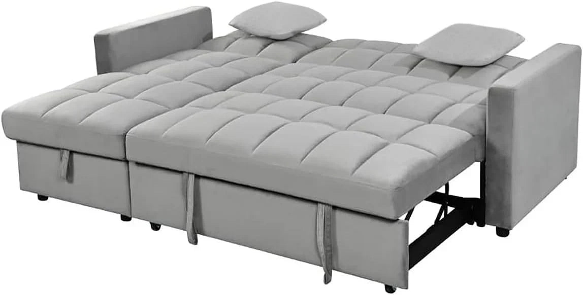 IBERA HOME Kris Sofá Cama Chaise Longue Reversible 210 x 145 cm con Arcón, Terciopelo Gris