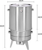 Ahumador Barril de Acero Inoxidable Ø 50 cm con Termómetro, Ganchos y Cenicero
