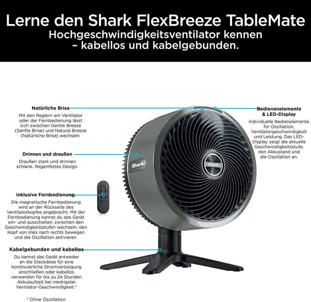 Shark FlexBreeze FA220EU Ventilador Híbrido con y sin Cable, Portátil, Interior y Exterior, Blanco