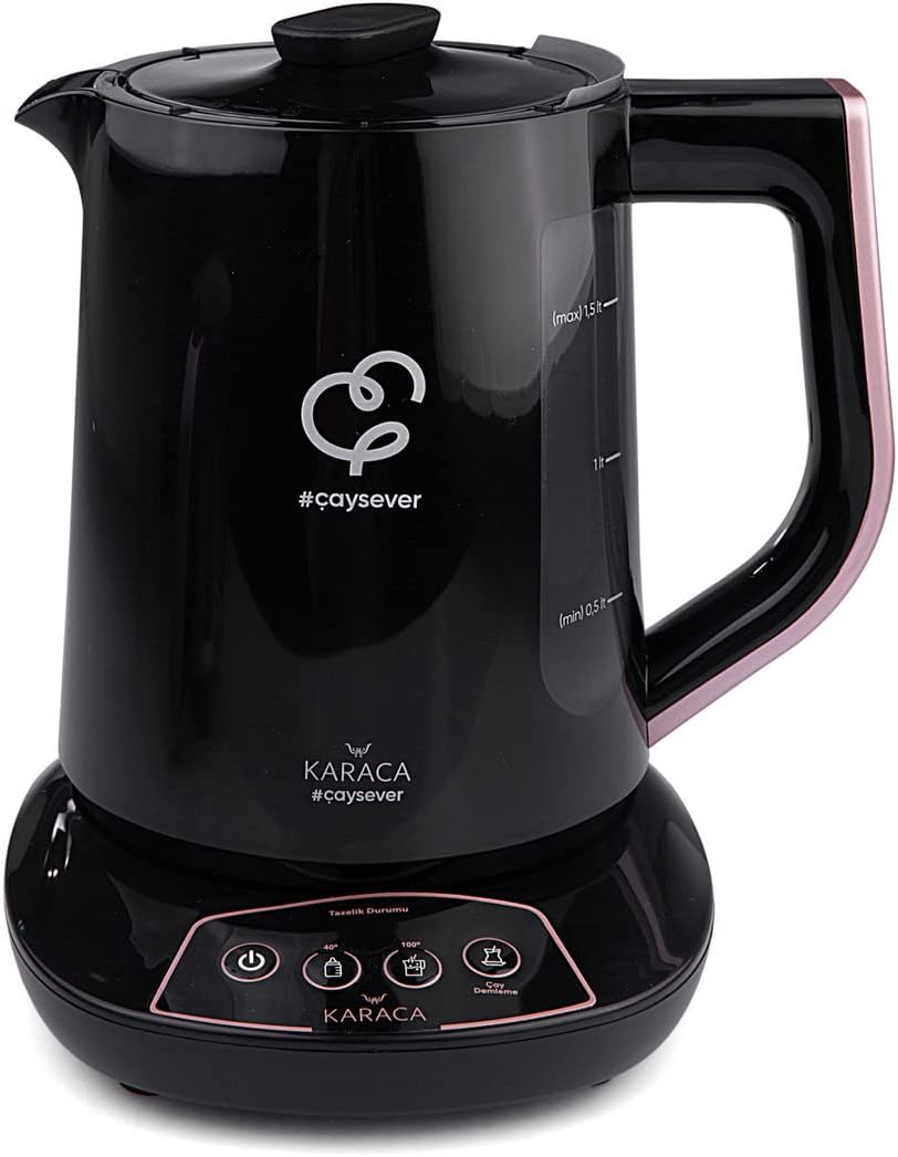 Karaca Çaysever Tetera Eléctrica Turca con Hervidor 1700 W, 1,5 L + 0,8 L, Oro Rosa