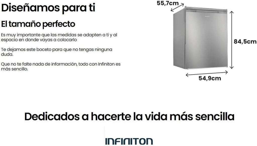 INFINITON CV-A85I Congelador Vertical 80 L, 85 cm, 3 Cajones, Puerta Reversible, Inox