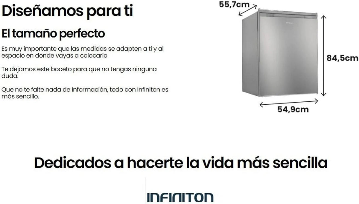INFINITON CV-A85I Congelador Vertical 80 L, 85 cm, 3 Cajones, Puerta Reversible, Inox