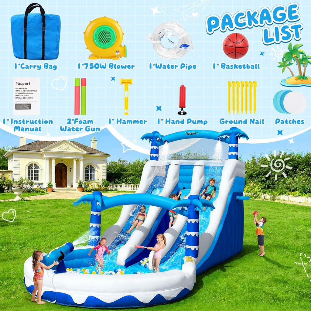 Castillo Hinchable XXL con 2 Toboganes de Agua, Piscina y Rocódromo, 630 x 290 x 285 cm
