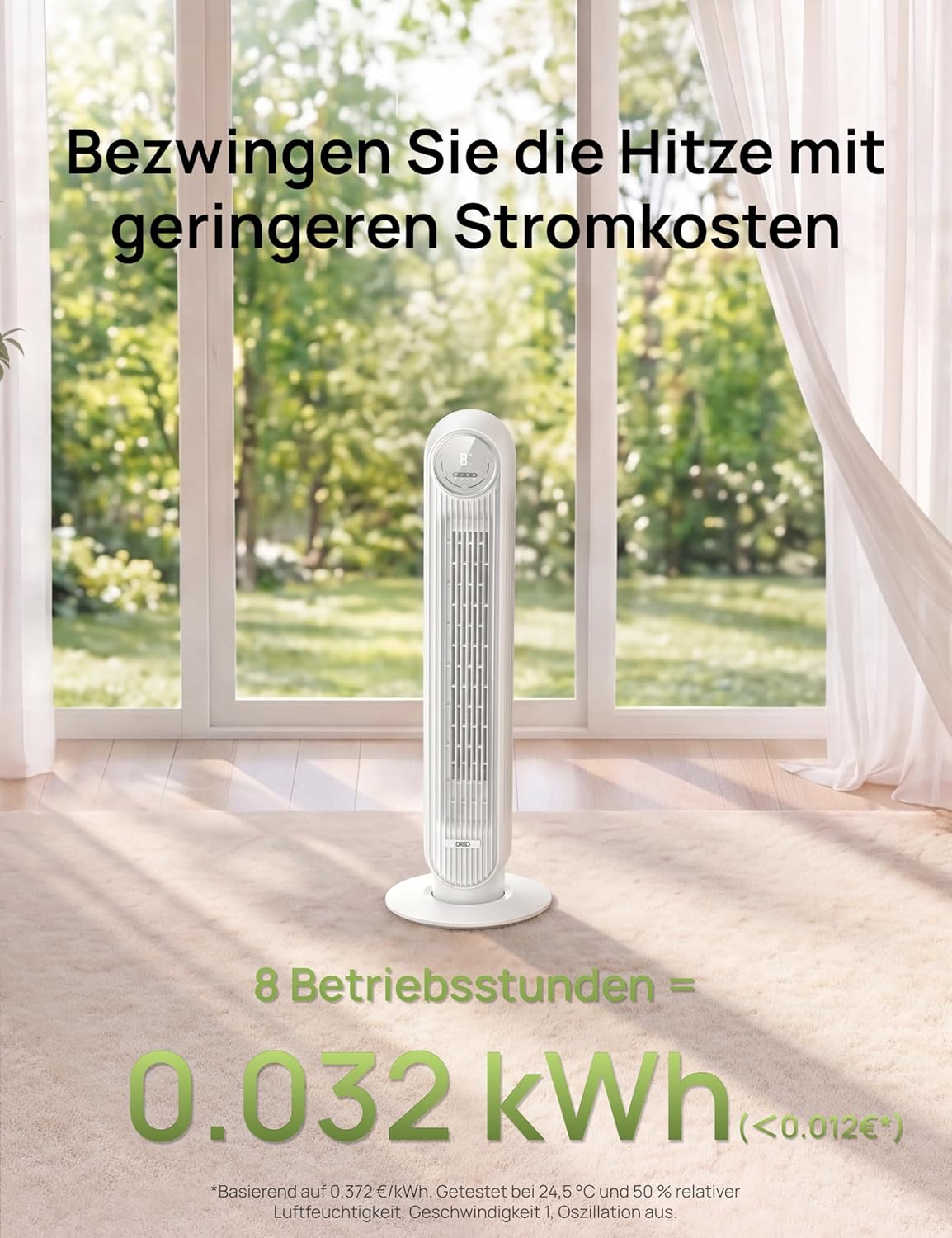 Dreo Nomad One S Ventilador de Torre Inteligente 20 dB con WiFi, 4 Velocidades, Oscilación 90°, Blanco