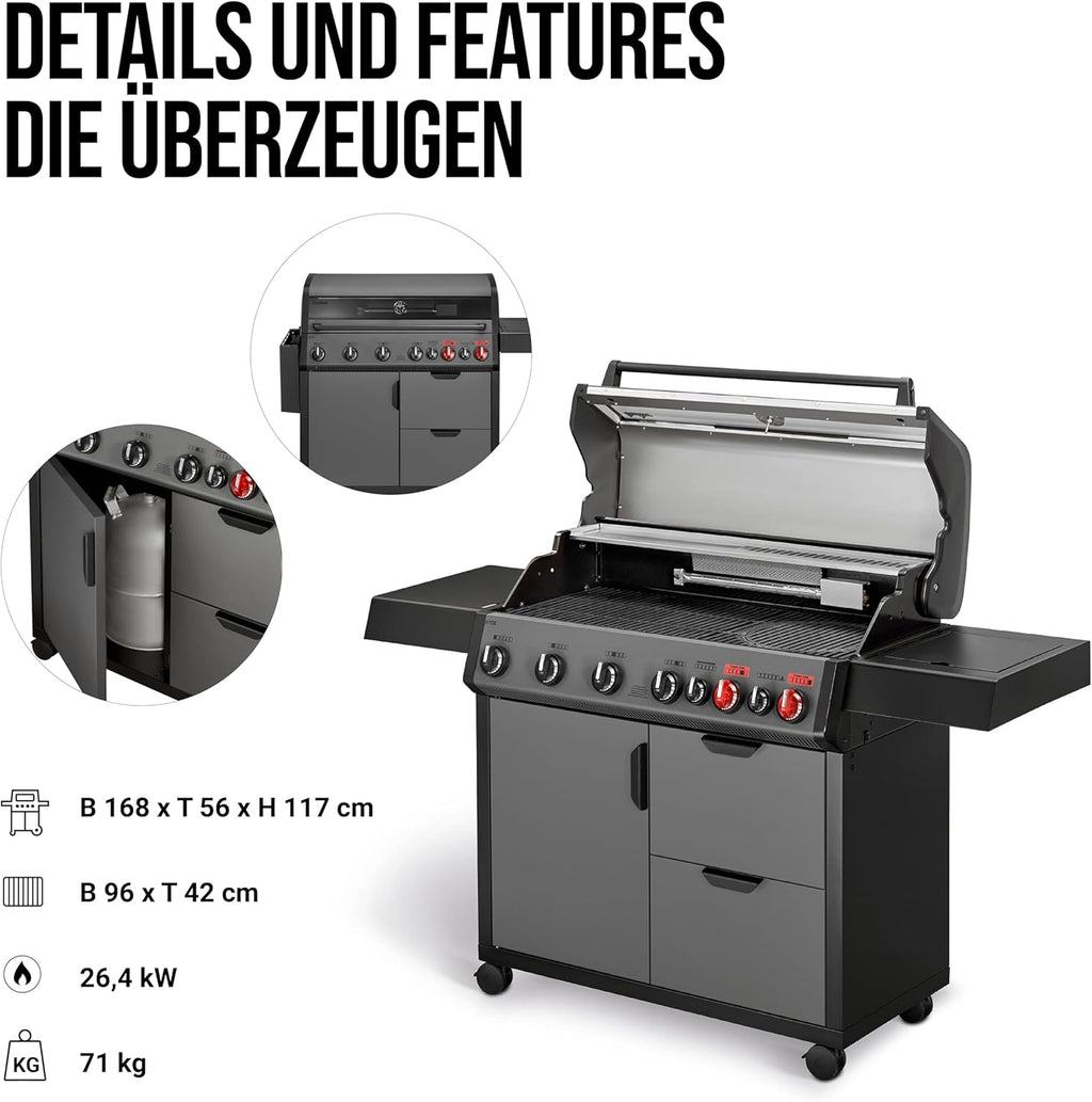Enders Hyde 6 SIKR Turbo Barbacoa de Gas de Acero Inoxidable 6 Quemadores, Zona Turbo 800 °C