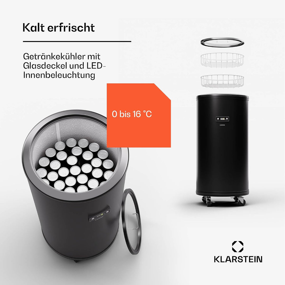 Klarstein Beersafe L Nevera para Bebidas 75 L de Acero Inoxidable con Pantalla LED, 0-16 °C