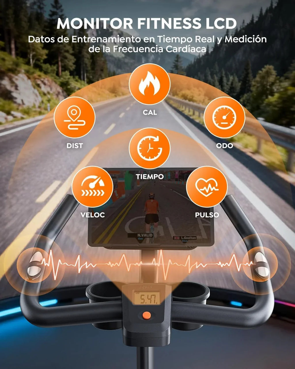Bicicleta Estática para Casa con App, Resistencia Magnética 0-100%, Pantalla LED, hasta 160 kg