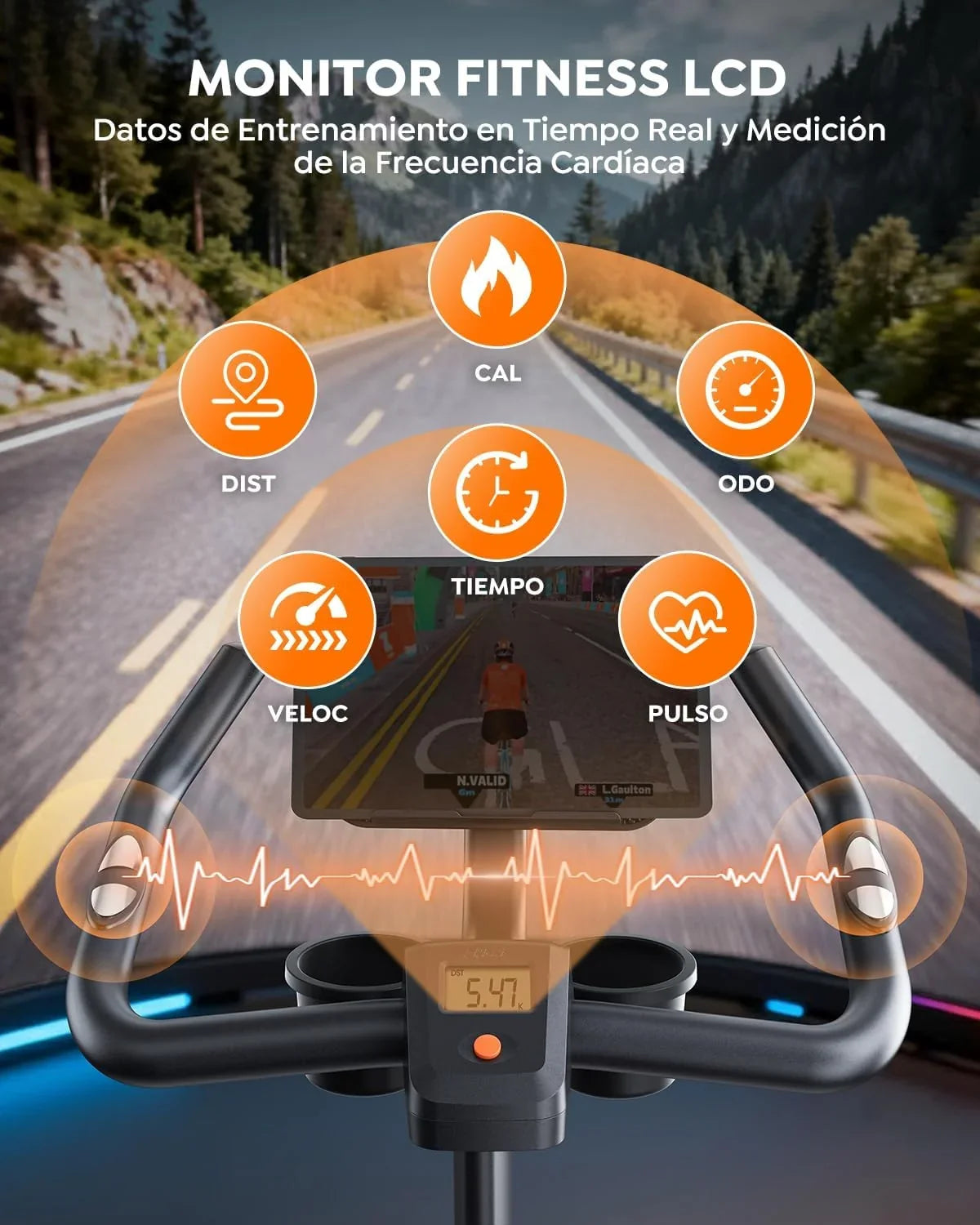 Bicicleta Estática para Casa con App, Resistencia Magnética 0-100%, Pantalla LED, hasta 160 kg