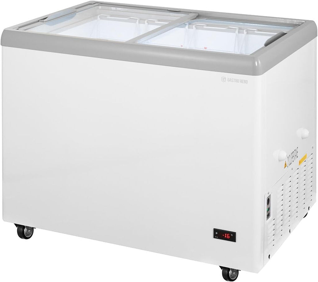 GastroHero Congelador de Helados 284 L con Tapas de Cristal Correderas, LED y Ruedas