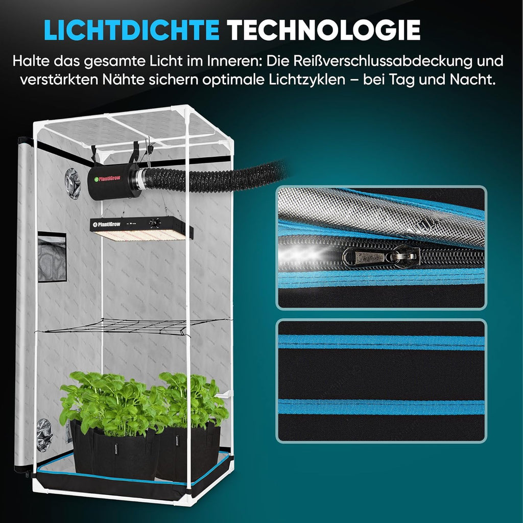 Kit Armario de Cultivo Completo 80 x 80 x 180 cm con Lámpara LED 150 W, Filtro de Carbón y Extractor