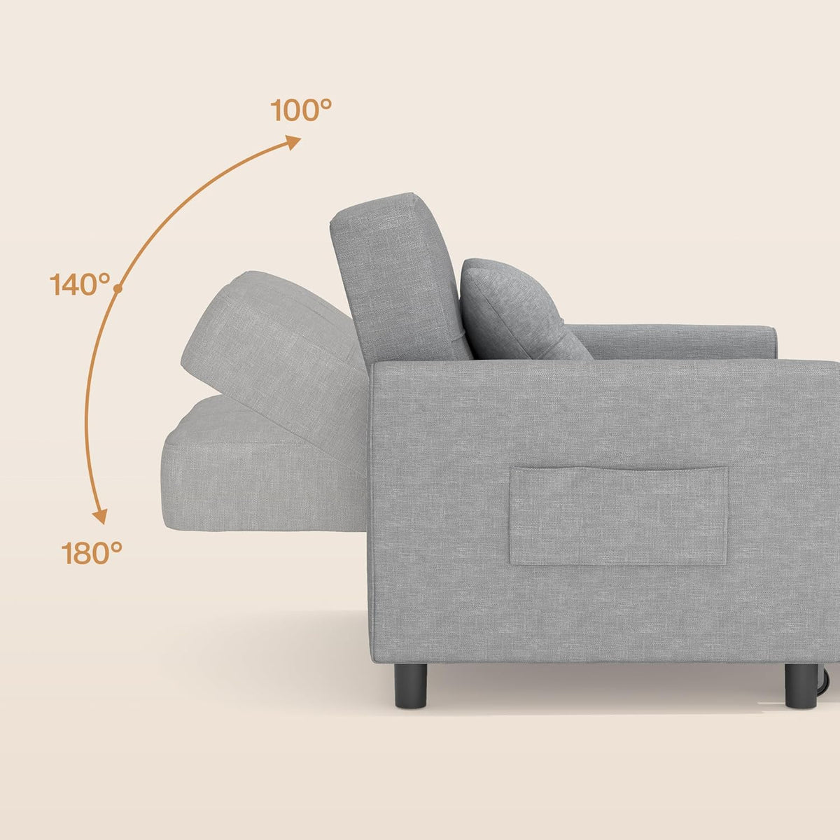 Bealife Sillón Cama Plegable con Respaldo Reclinable, Gris Claro