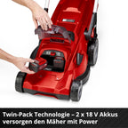 Einhell RASARRO 36/42 Cortacésped a Batería 36 V, 42 cm, hasta 725 m², con 2 Baterías 5,2 Ah