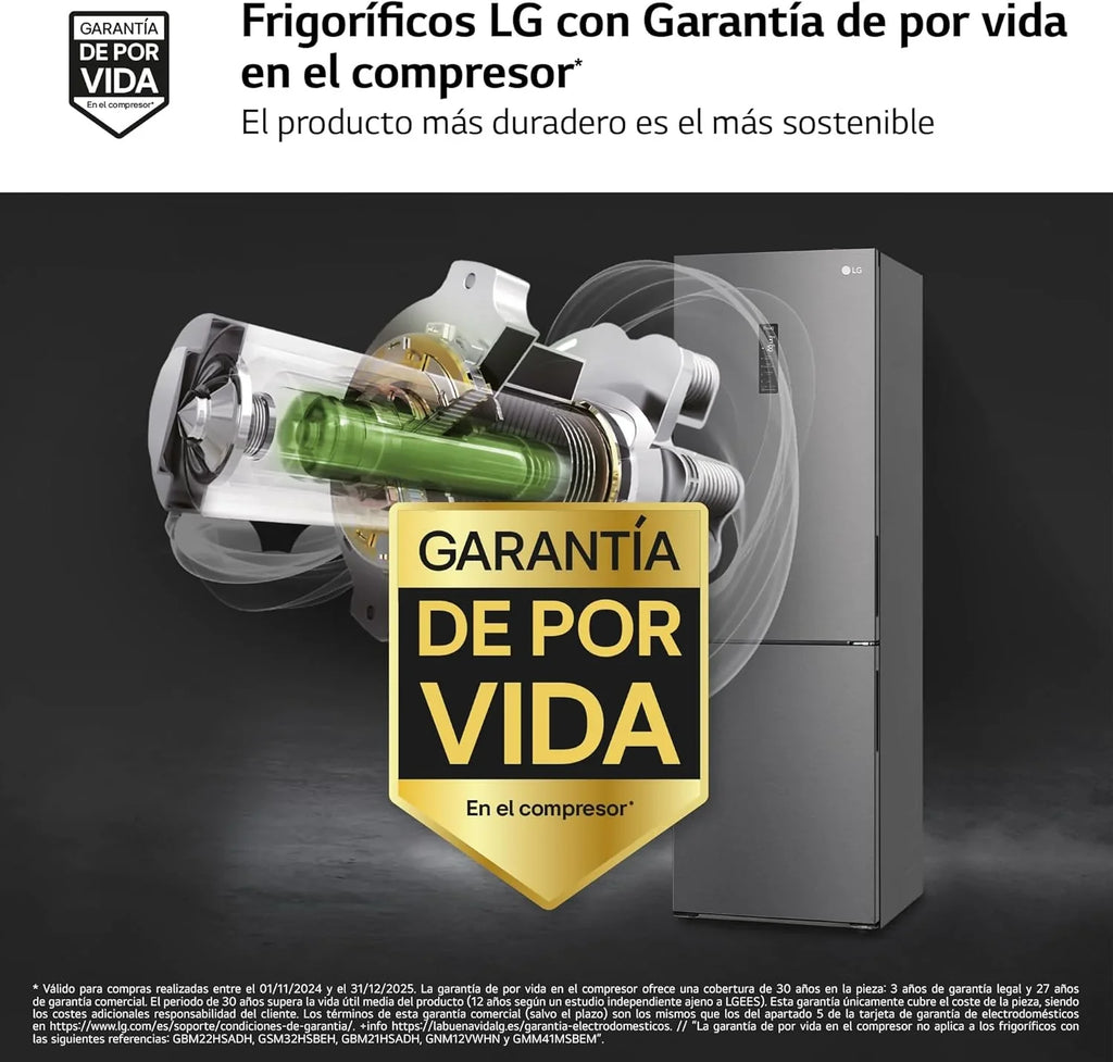 GBP61DSXGC Frigorífico Combi No Frost 341 L, 186 cm, Smart Inverter, Door Cooling, Inox Antihuellas