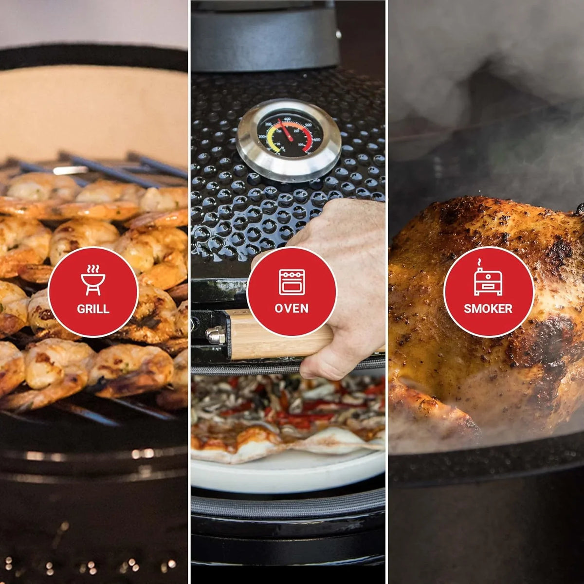 Kamado BONO Barbacoa Kamado Grande XXL Ø 59 cm Cerámica Roja con Accesorios y Ruedas