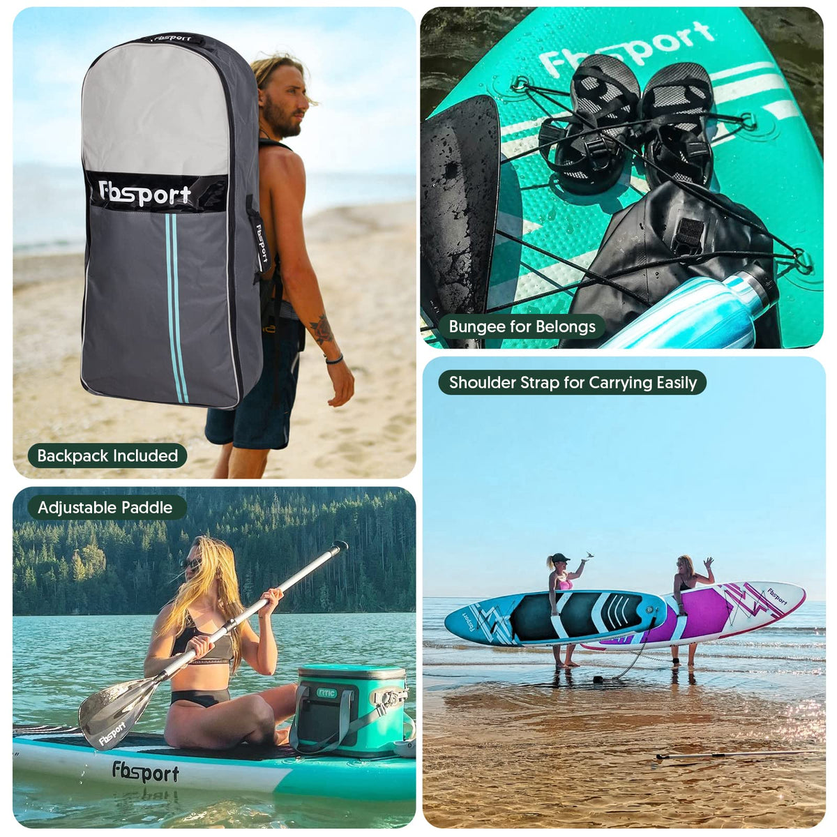 FBSPORT Tabla de Paddle Surf Hinchable 15 cm de Grosor con Remo de Aluminio y Bomba, Verde