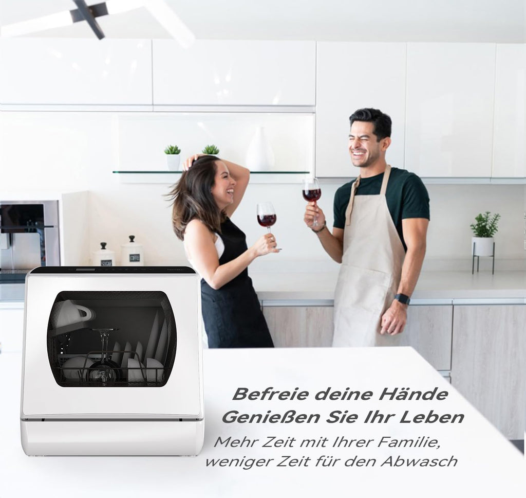 Hermitlux Mini Lavavajillas de Sobremesa para 4 Cubiertos con Depósito de 5 L, Blanco