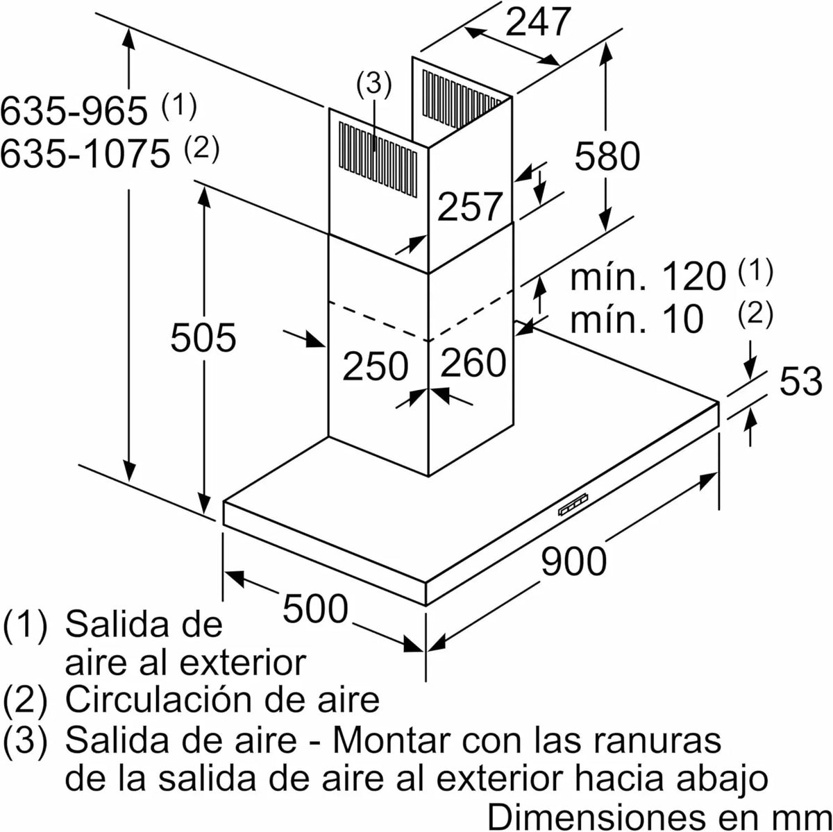 Bosch DWB96BC50 Campana Extractora Decorativa de Pared 90 cm Serie 2, 619 m³/h, LED, Acero Inoxidable