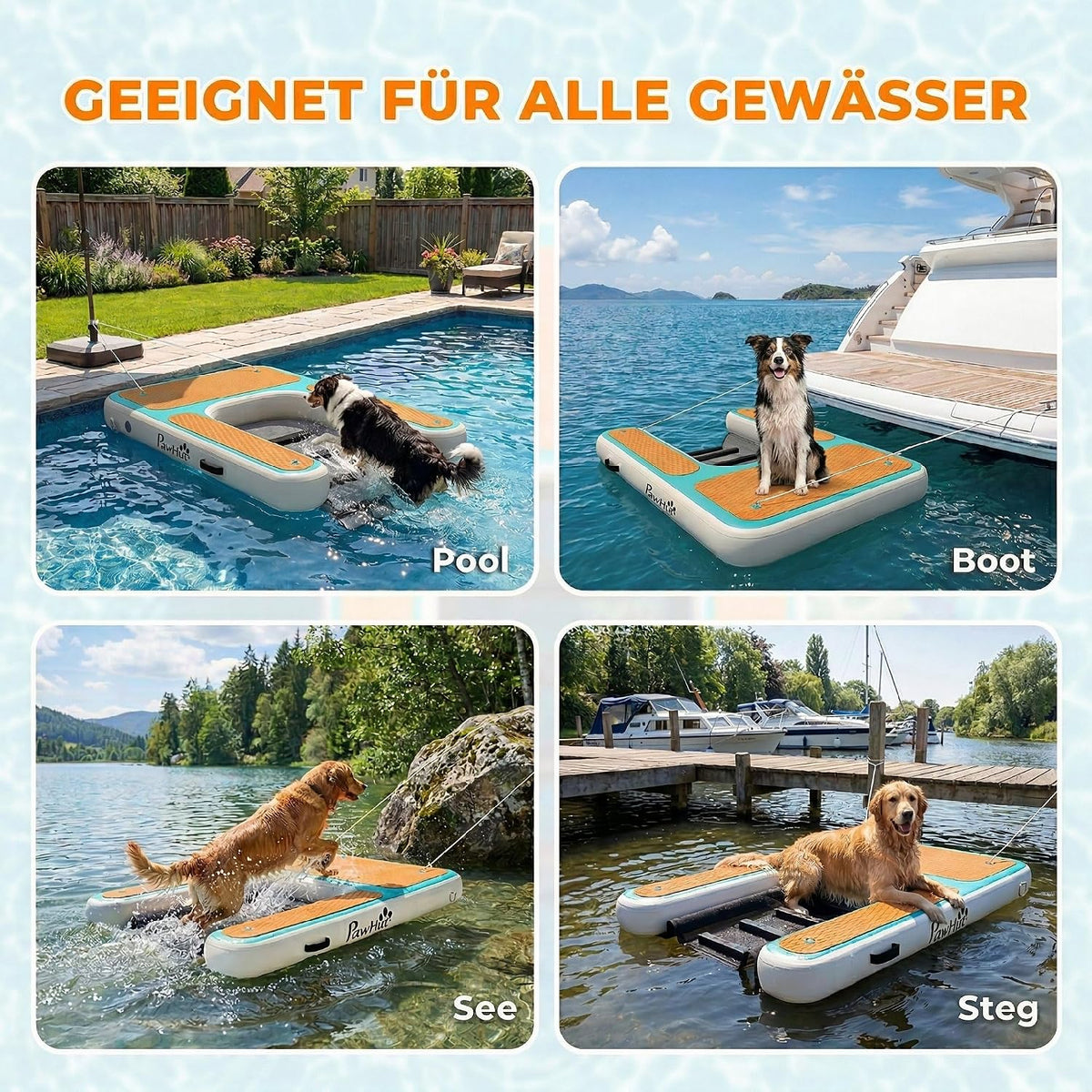 PawHut Rampa Hinchable para Perros 151 x 102 cm para Piscina, Lago y Barco, hasta 100 kg