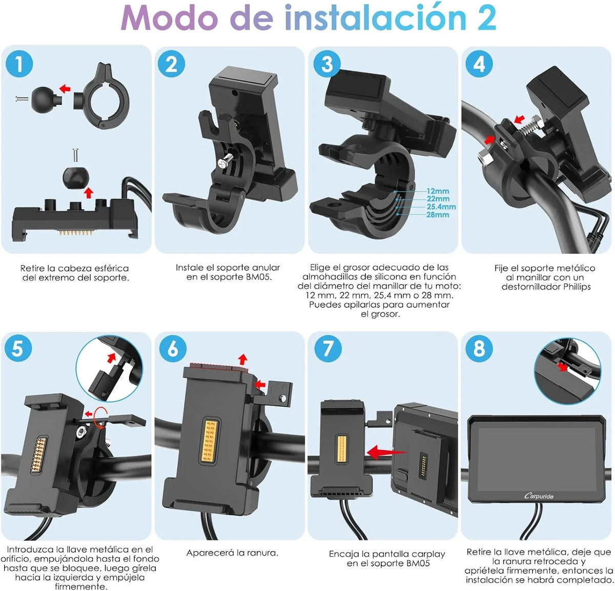 CARPURIDE W702S Pro Pantalla CarPlay para Moto 7" con Soporte BM05, Android Auto Inalámbrico