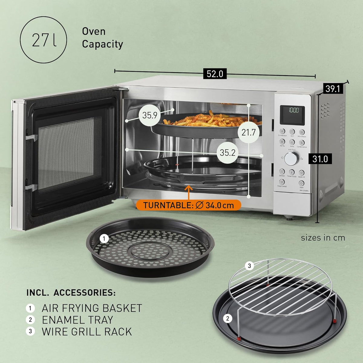 Panasonic NN-CD58RSEPG Microondas Combi 4 en 1 de 27 L con Air Fryer, Grill 1300 W e Inverter