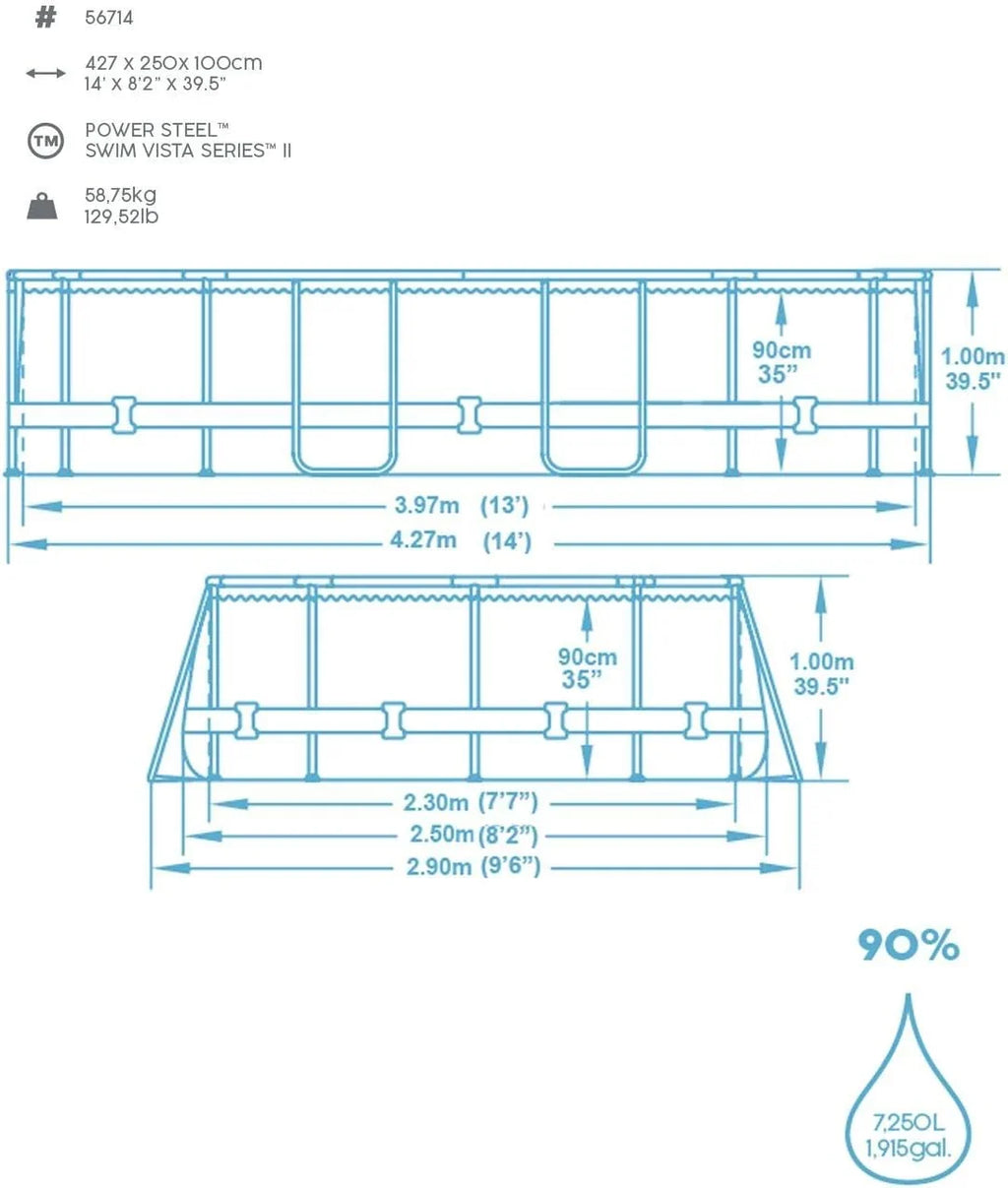 Bestway Power Steel Piscina Desmontable Tubular 427 x 250 x 100 cm con Depuradora, Diseño Ratán