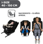 Chicco Unico Evo i-Size Classic Silla de Coche Isofix Giratoria 360° de 40 a 150 cm (0-12 Años), Negra