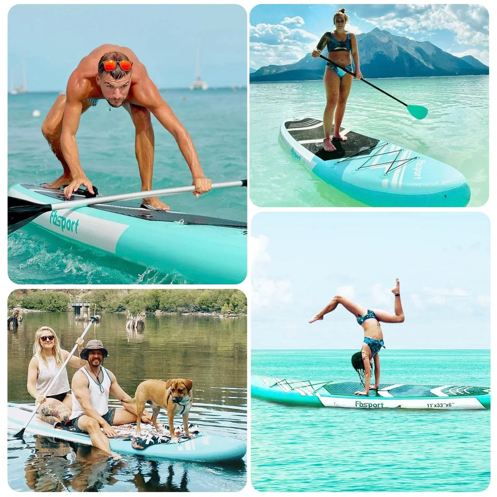 FBSPORT Tabla de Paddle Surf Hinchable 15 cm de Grosor con Remo de Aluminio y Bomba, Verde
