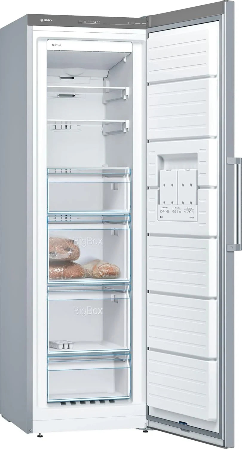 Bosch GSN29VIEP Congelador Vertical No Frost Serie 4, 186 x 60 cm, 242 L, Cajones BigBox, Acero