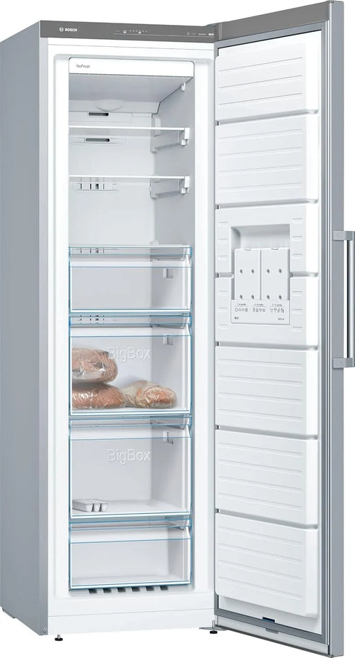 Bosch GSN29VIEP Congelador Vertical No Frost Serie 4, 186 x 60 cm, 242 L, Cajones BigBox, Acero