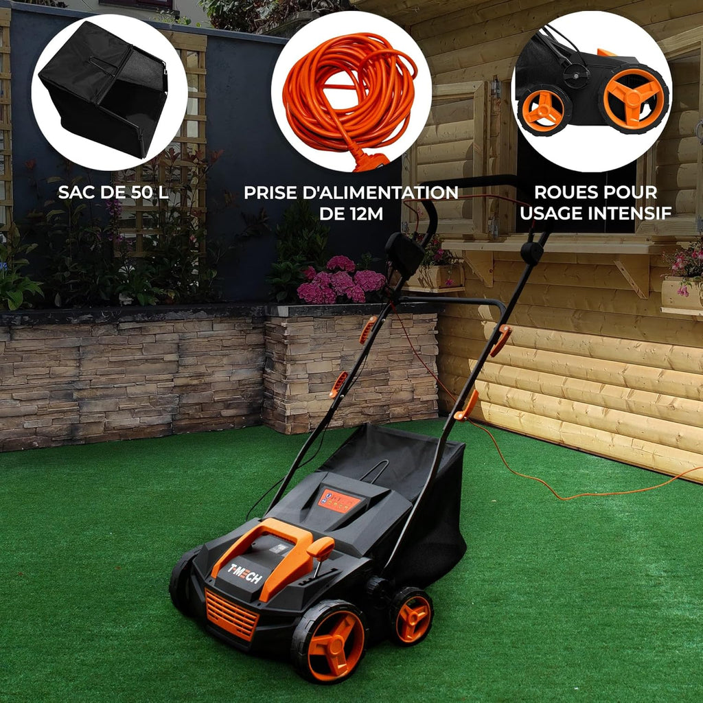T-Mech Barredora Eléctrica para Césped Artificial 1800 W con Bolsa de 50 L