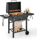 COSTWAY Barbacoa de Carbón XXL 128 x 54 x 117 cm con Tapa, Termómetro, Mesas Plegables y Ruedas