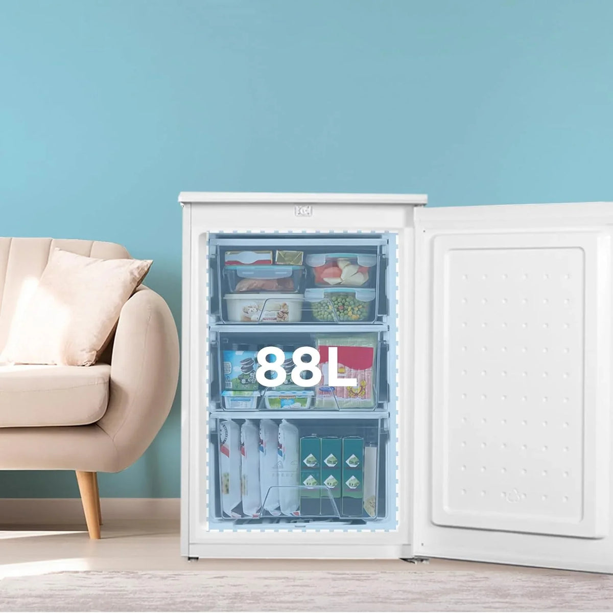 COMFEE RCU83WH3EU(E) Congelador Vertical 88 L, 3 Cajones, Termostato Ajustable, Blanco