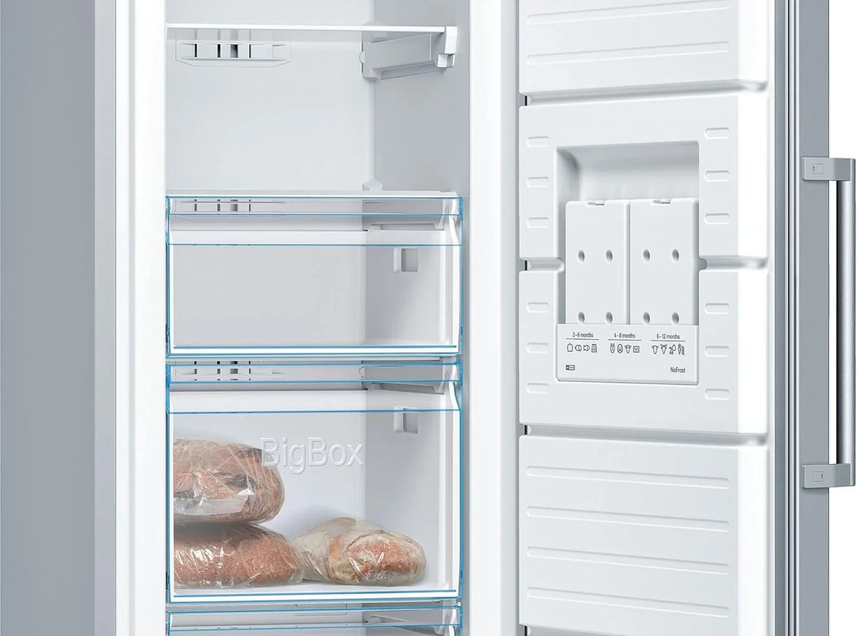 Bosch GSN29VIEP Congelador Vertical No Frost Serie 4, 186 x 60 cm, 242 L, Cajones BigBox, Acero